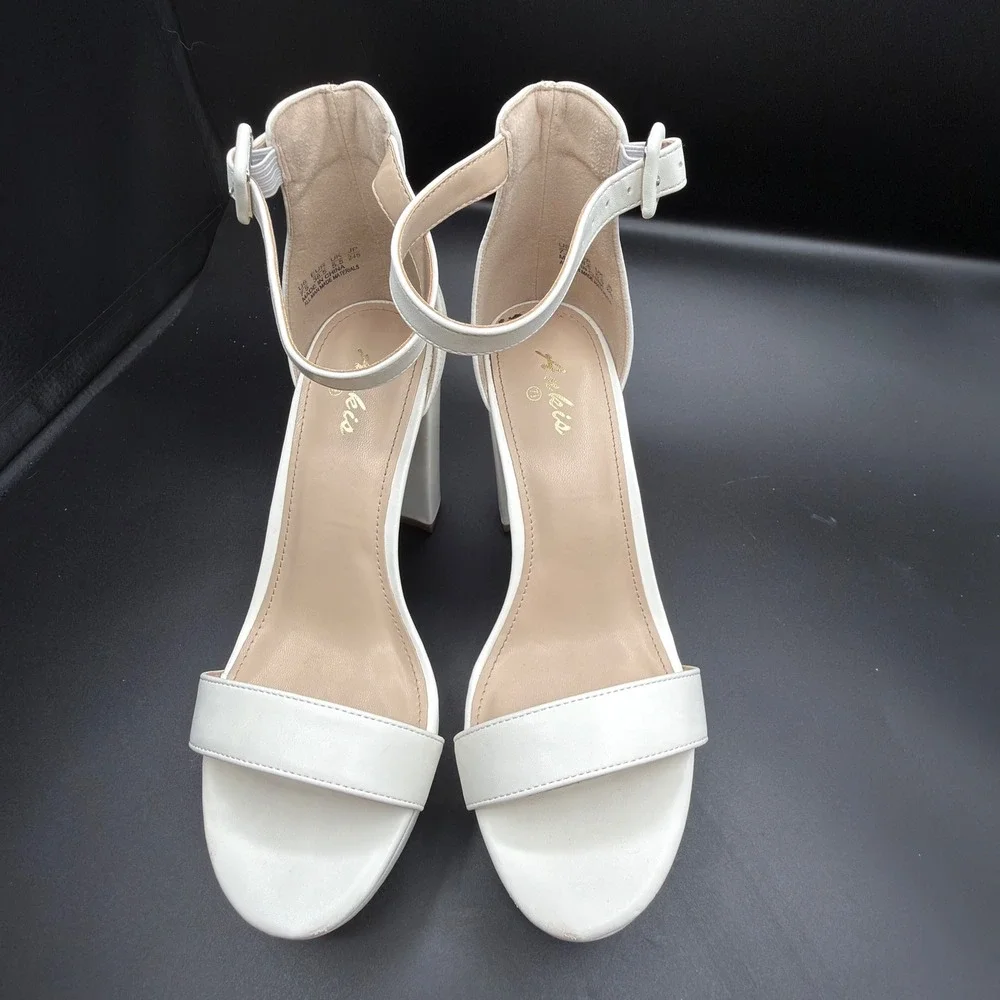 Ankis Womens White Platform Block Heel Sandals Ankle Strap Open Toe Size 7.5